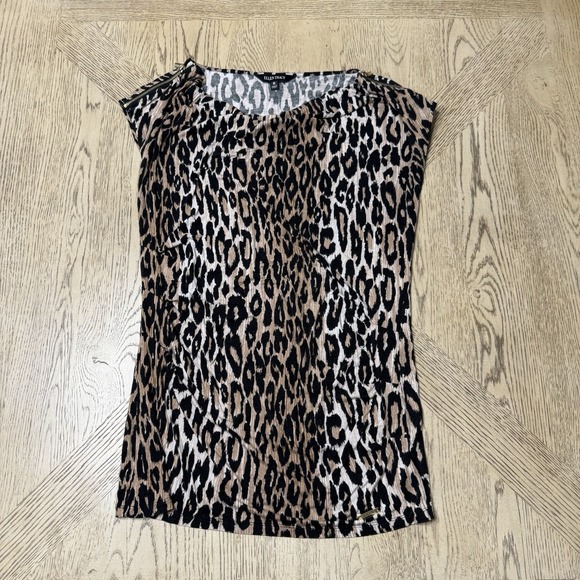 Ellen Tracy Medium Cheetah Print Zipper Shoulder Sleeveless Top‎ - Picture 1 of 9